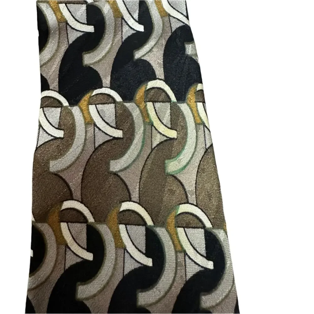 Vintage Oscar de la Renta 100% Silk Tie Geometric Pattern Black Gold Brown USA
